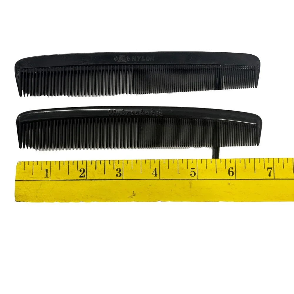 Vintage Hair Comb Lot Ace Hard Rubber DuPont Nylon Unbreakable Black Orange 5pc